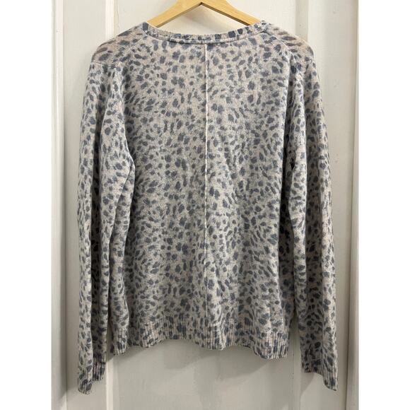 Pure Cashmere Leopard Gray and Blue Classic Cardigan Sweater size 8-10 - Picture 3 of 6